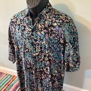 90s Floral All Over Print Button Shirt Blue Medium